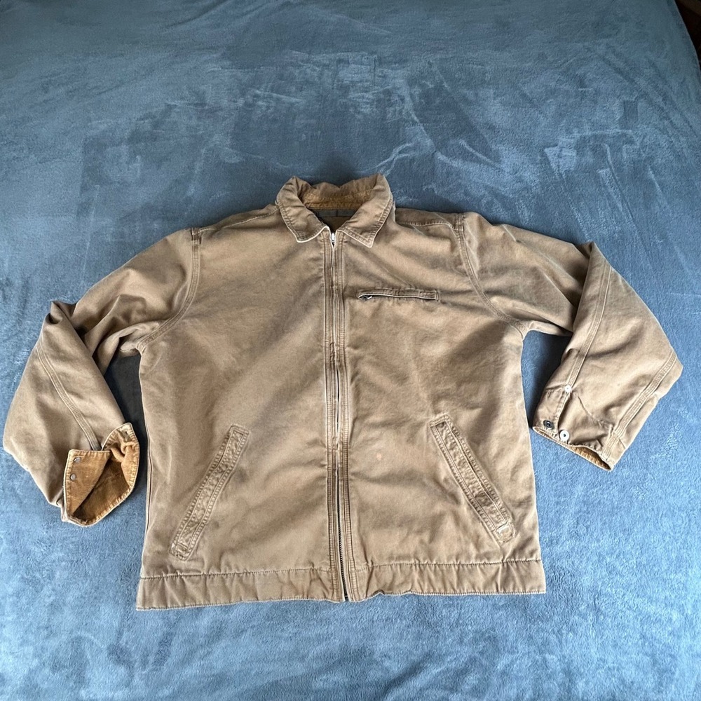 Vintage Abercrombie & Fitch 1892 Canvas Work Jacket Tan Fleece Lined Mens XL